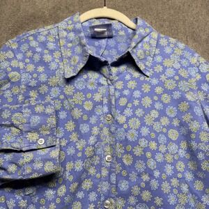 Fresh Produce Blue Floral Cotton Button Up‎ Shirt Women's Medium Coastal Boho